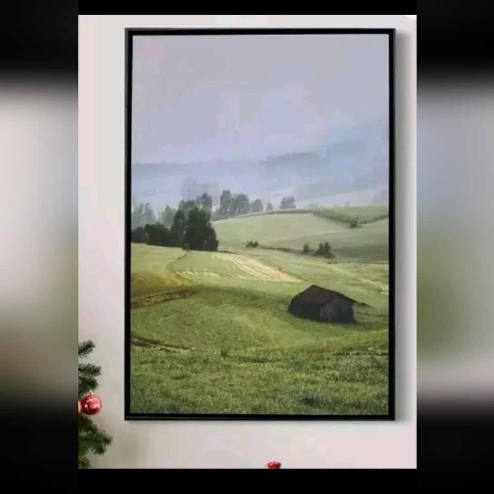 Framed Canvas Print Wall Art Mid-Century Landscape Abstract Green Nature